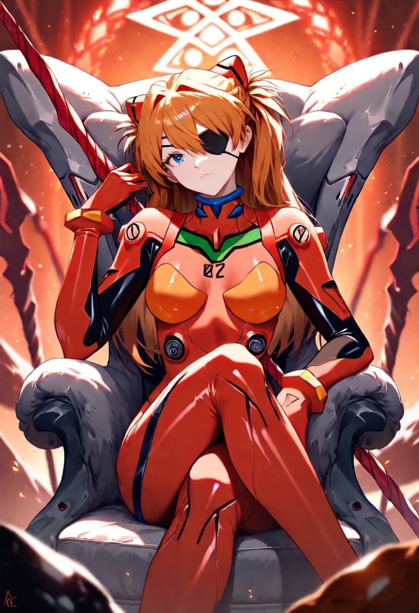 Asuka Langley, Evangelion, throne, weapon, Animagein 4, snowy scene, depth of field.