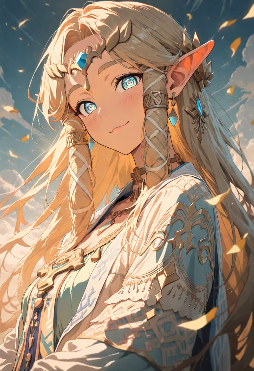 Animagine Mature Princess Zelda, anime AI art, detailed, 8K, dynamic lighting, sharp focus.